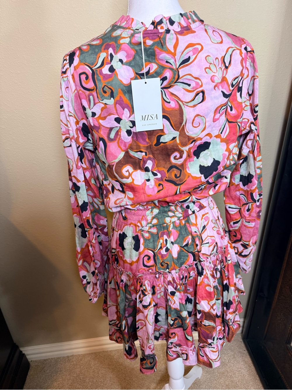 Misa Los Angeles  Lorena size small Pink Floral Long-Sleeve Mini Dress - Picture 3 of 6